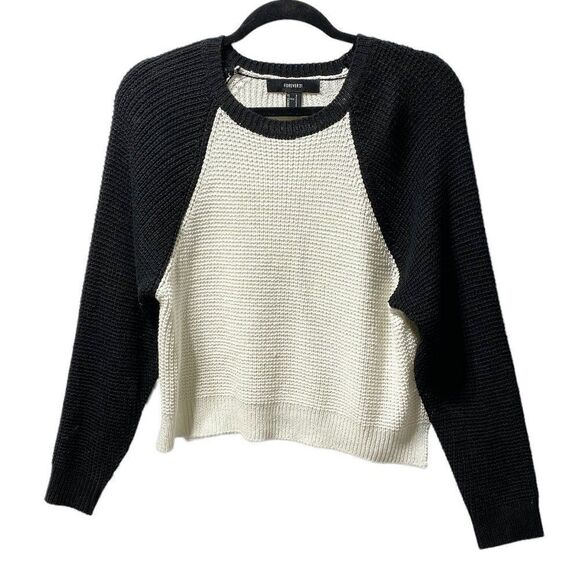 F21 Women's Colour Block Sweater Cream/Black - Picture 1 of 3